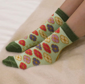 FLORAL WOOL BLEND SOCKS - GREEN