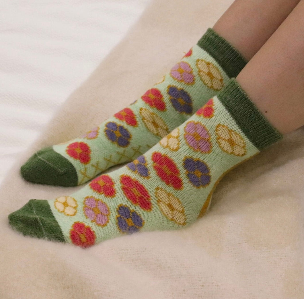 FLORAL WOOL BLEND SOCKS - GREEN