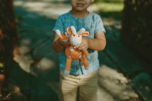 Crochet Baby Toy Giraffe rattle- soft orange