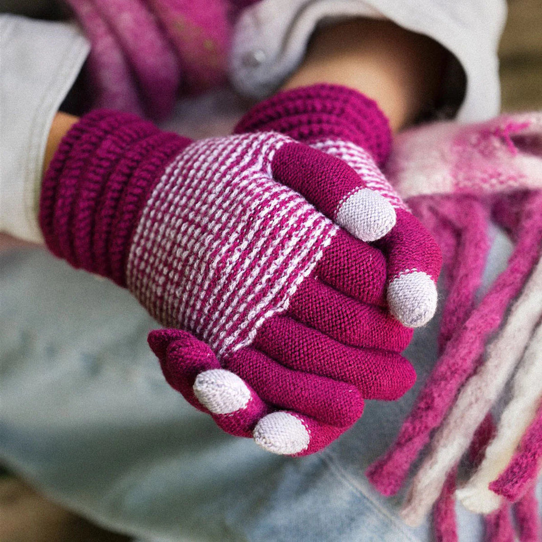 COSY TWO TONE GLOVES - PURPLE & GREY