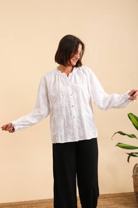 EMBROIDERED BLOUSE IN 100% COTTON: White / One size