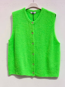 SUPER FINE ALPACA SLEEVELESS CARDIGAN - NEON GREEN