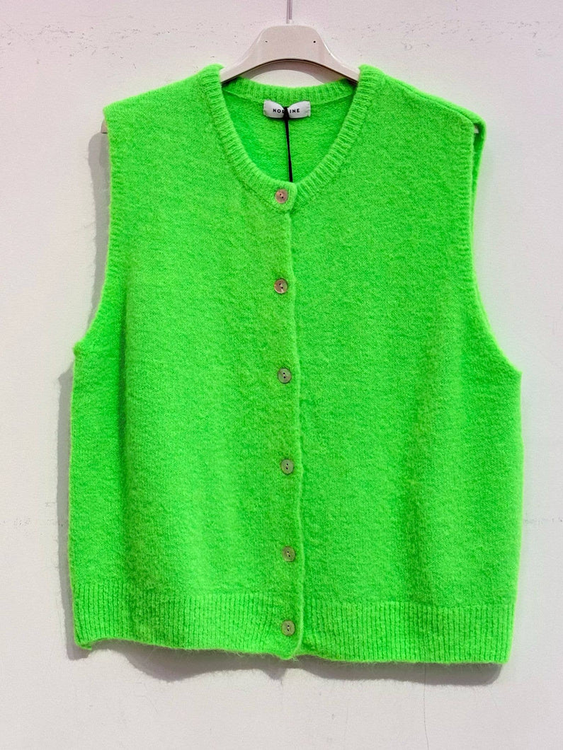 SUPER FINE ALPACA SLEEVELESS CARDIGAN - NEON GREEN