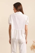 SHORT-SLEEVED BUTTONED BLOUSE WITH PETER PAN COLLAR AND FADED TONE: white / One size
