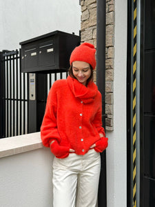 SUPER FINE ALPACA SHORT BUTTON CREW NECK CARDIGAN