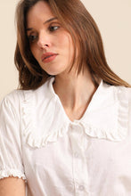 SHORT-SLEEVED BUTTONED BLOUSE WITH PETER PAN COLLAR AND FADED TONE: white / One size