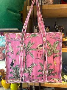 Indian Cotton Tote Bag - Pink Jungle