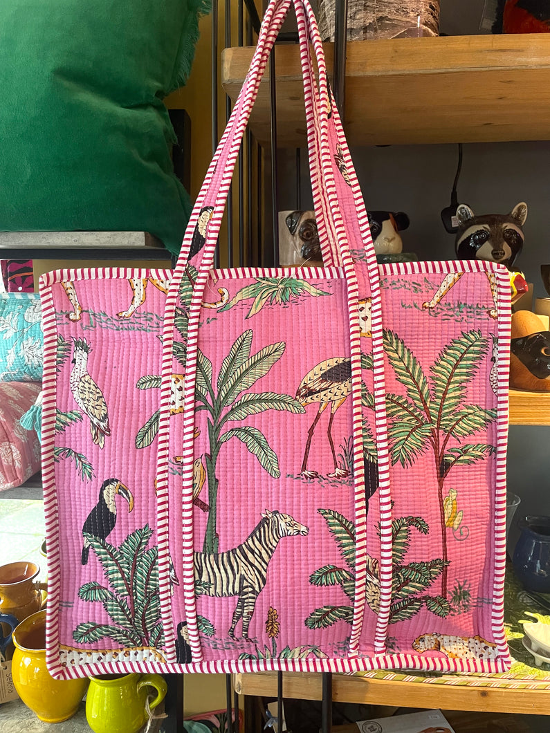 Indian Cotton Tote Bag - Pink Jungle