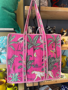 Indian Cotton Tote Bag - Fuchsia Jungle