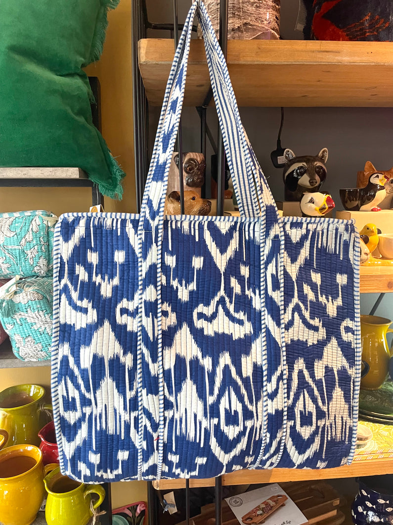 Indian Cotton Tote Bag - Blue Ikat