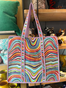 Indian Cotton Tote Bag - Multicolour Wave