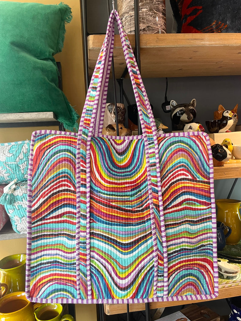 Indian Cotton Tote Bag - Multicolour Wave