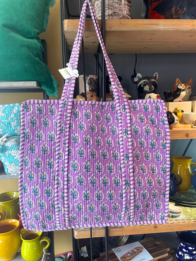 Indian Cotton Tote Bag - Lilac Paisley