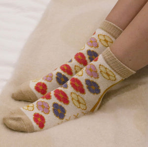 FLORAL WOOL BLEND SOCKS - CREAM