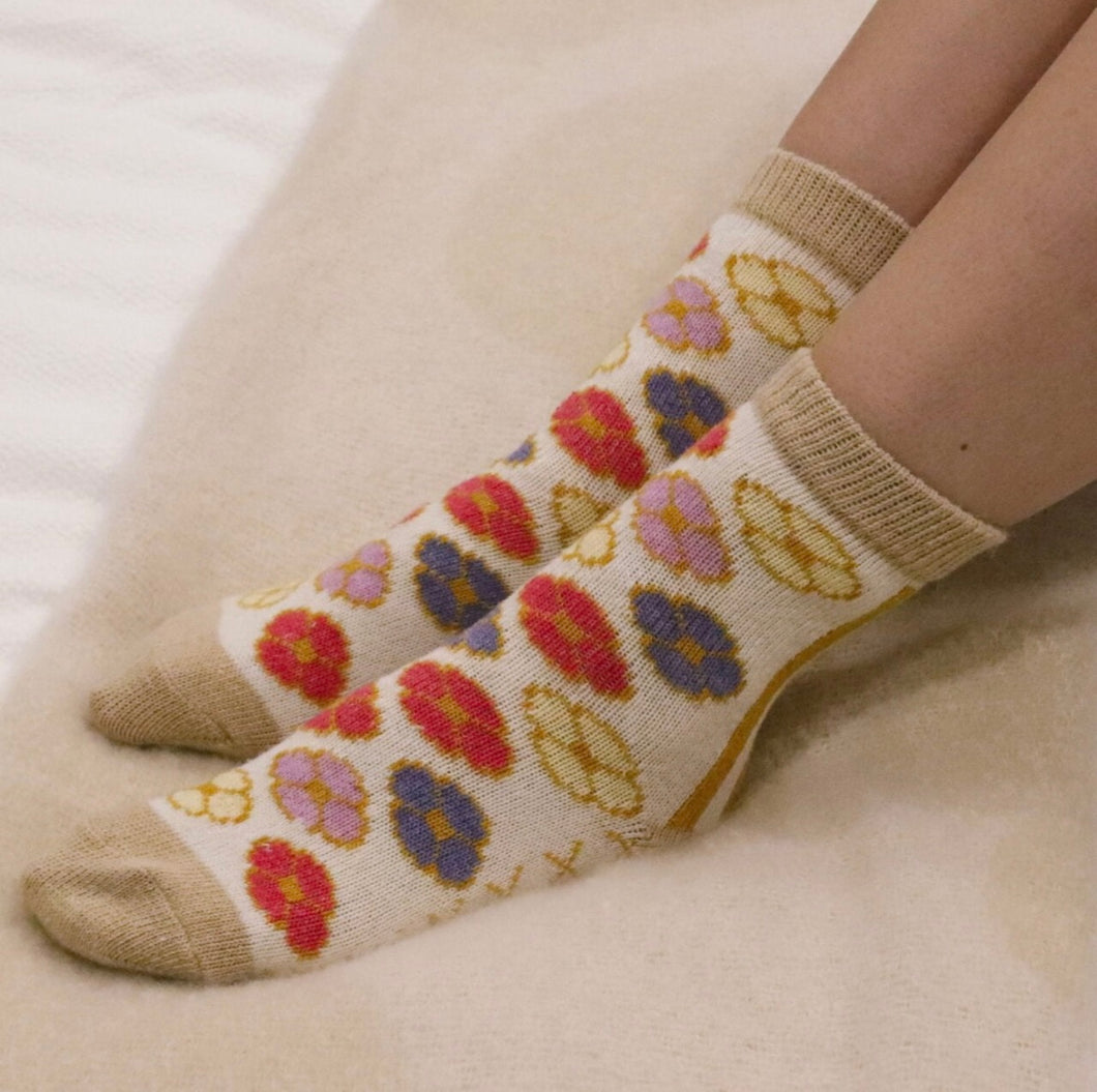 FLORAL WOOL BLEND SOCKS - CREAM