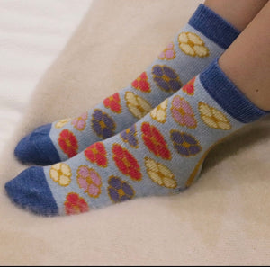 FLORAL WOOL BLEND SOCKS - BLUE