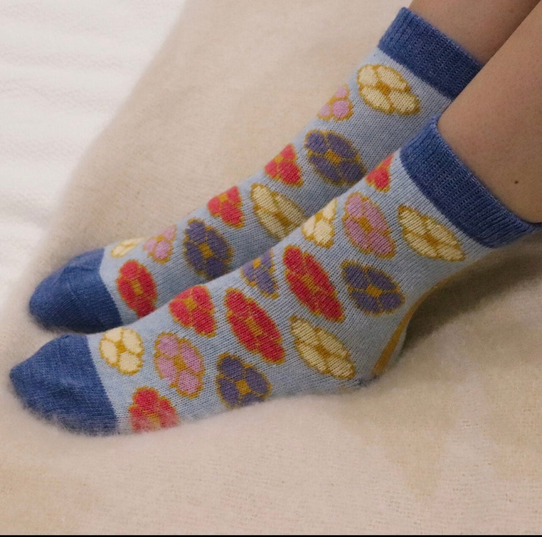 FLORAL WOOL BLEND SOCKS - BLUE