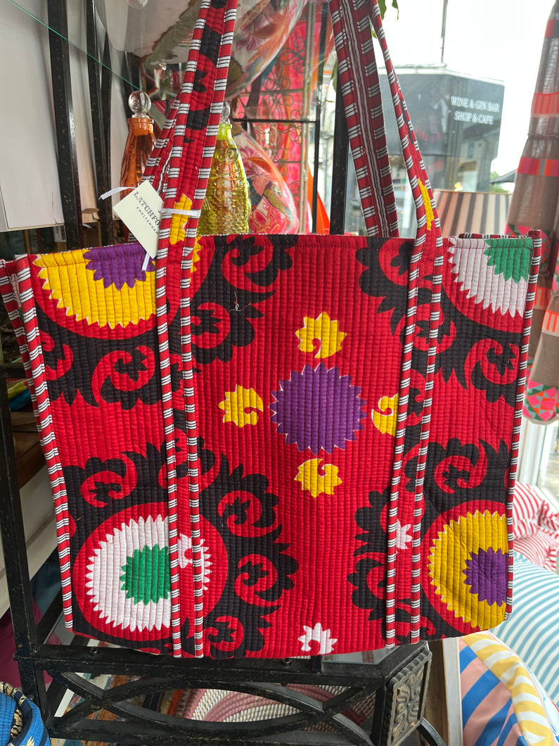Indian Cotton Tote Bag - Red Damask