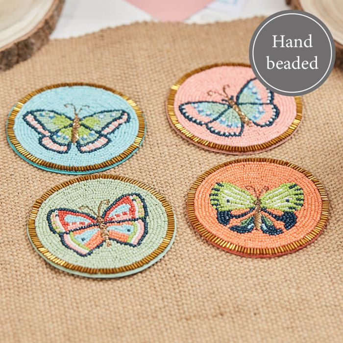 SET OF 4 BEADED BUTTERFLY COASTERS