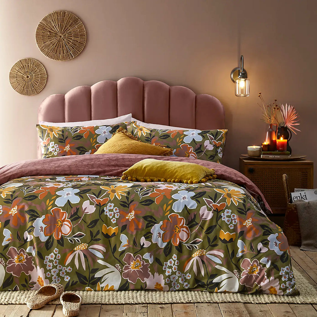 KING SIZE DUVET SET - OLIVE FLORAL