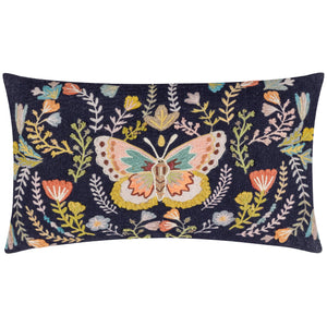 EMBROIDERED BUTTERFLY CUSHION FEATHER FILLED 30 x 50cm