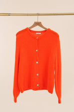 SUPER FINE ALPACA SHORT BUTTON CREW NECK CARDIGAN: Tangerine / One size