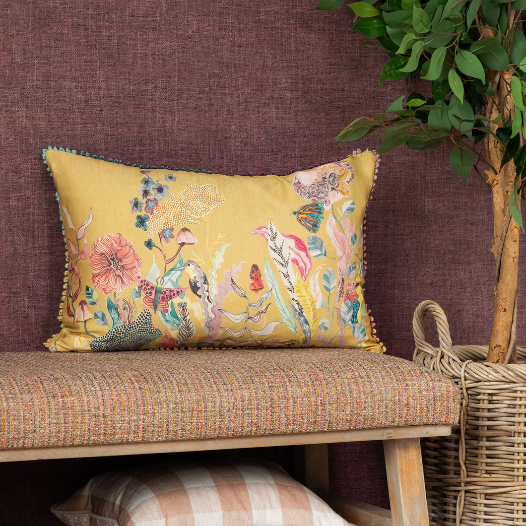 VOYAGE BUTTERFLY CUSHION IN MARIGOLD FEATHER FILLED