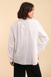 EMBROIDERED BLOUSE IN 100% COTTON: White / One size