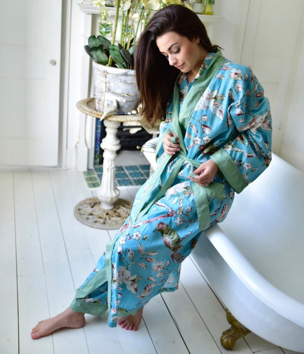 COTTON DRESSING GOWN - FLORAL BLUE