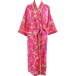 COTTON DRESSING GOWN - FUCHSIA BIRDS OF PARADISE