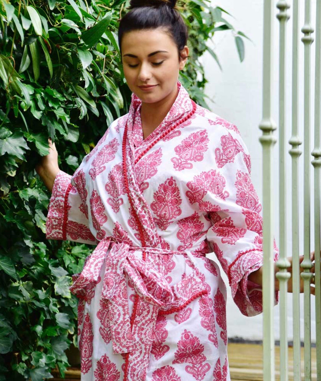 COTTON DRESSING GOWN - PINK PAISLEY