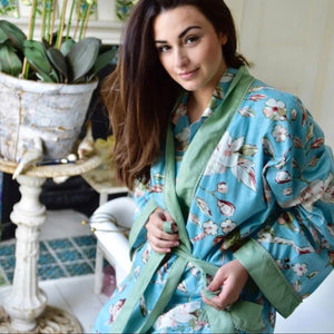 COTTON DRESSING GOWN - FLORAL BLUE