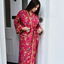 COTTON DRESSING GOWN - FUCHSIA BIRDS OF PARADISE