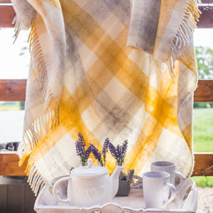 PURE WOOL CHECK BLANKET - SUMMER YELLOW